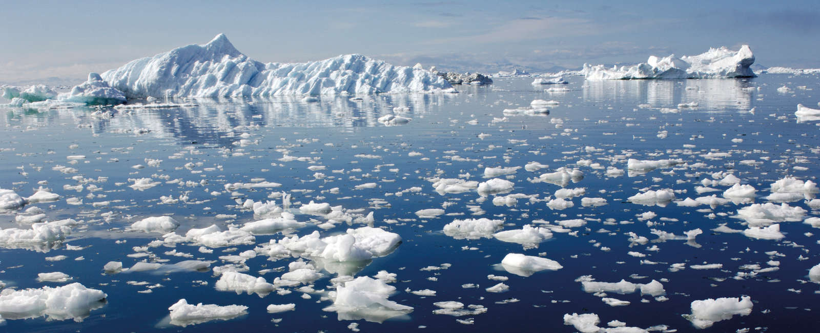 “Arctic Icebergs and sea ice floating in Disko Bay, Greenland”