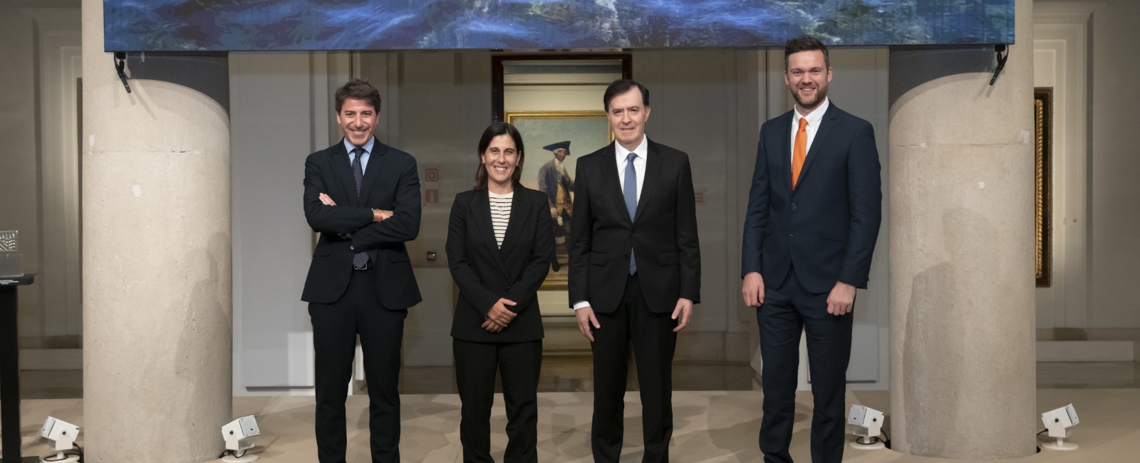 Miguel Ángel Ruiz Parra, periodista del diario La Verdad; Eva Graciá, presidenta de la Asociación Herpetológica Española; Rafael Pardo, director de la Fundación BBVA; y Paul Barnes, director del Programa EDGE of Existence de la Sociedad Zoológica de Londres, en la XVIII Ceremonia de los Premios Fundación BBVA a la Conservación de la Biodiversidad.